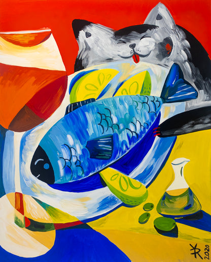 A Still Life With An Imaginary Cat, A Tuna and Aperol Spritz